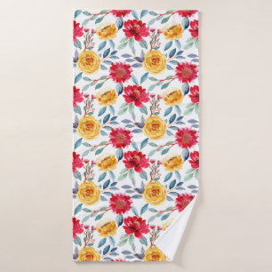 Cheerful Watercolor Floral Pattern in Yellow Rose Bath Towel Set