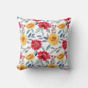 Cheerful Watercolor Floral Pattern in Yellow Rose Cushion