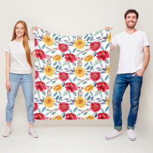 Cheerful Watercolor Floral Pattern in Yellow Rose Fleece Blanket