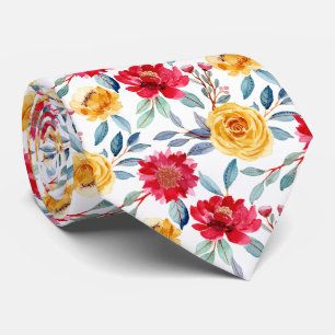 Cheerful Watercolor Floral Pattern in Yellow Rose Tie