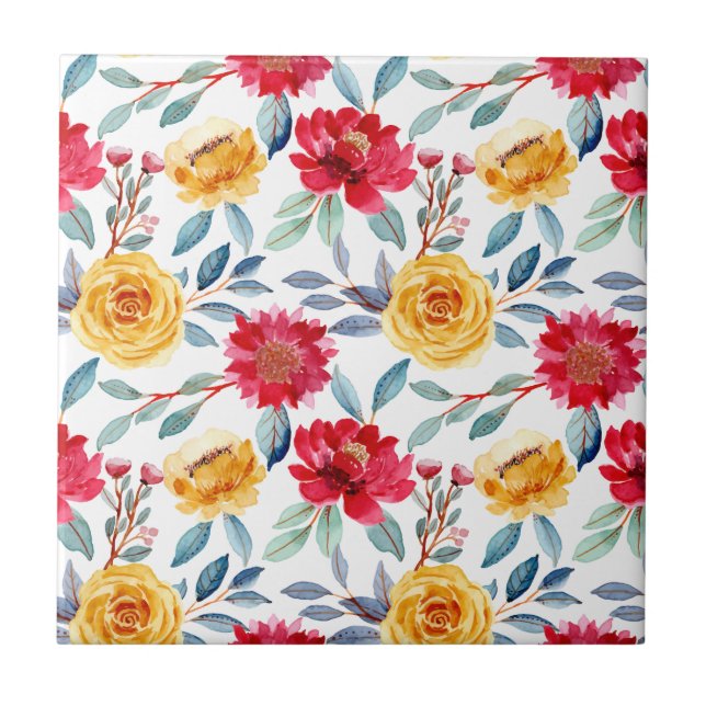 Cheerful Watercolor Floral Pattern in Yellow Rose Tile (Front)