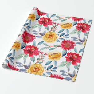 Cheerful Watercolor Floral Pattern in Yellow Rose Wrapping Paper