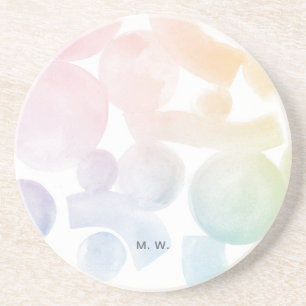 Cheerful Watercolor Pattern Coaster with Initials