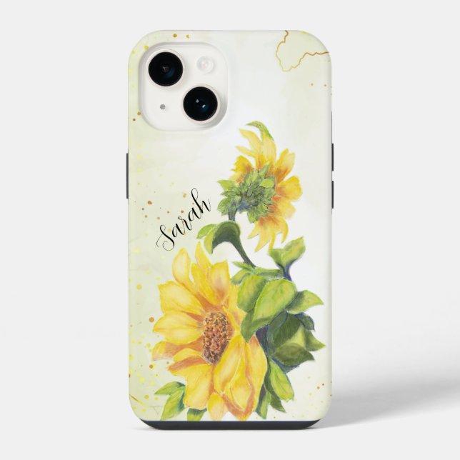 Cheerful Watercolor Sunflower Flowers art Custom  iPhone Case (Back)