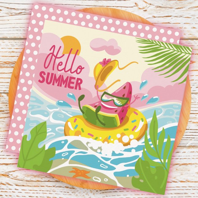 Cheerful Watermelon Hello Summer Greeting Card (Creator Uploaded)