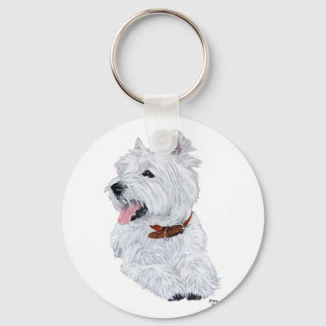 Cheerful West Highland White Terrier Key Ring (Front)