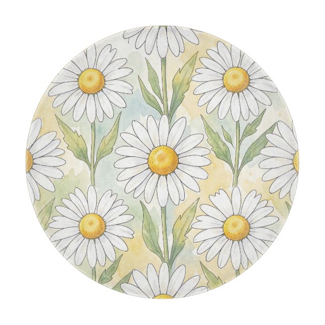 Cheerful White Daisy Floral Pattern Cutting Board (Front)