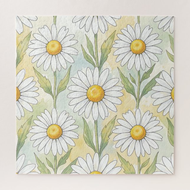 Cheerful White Daisy Floral Pattern Jigsaw Puzzle (Vertical)