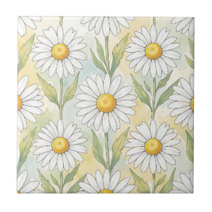 Cheerful White Daisy Floral Pattern Tile