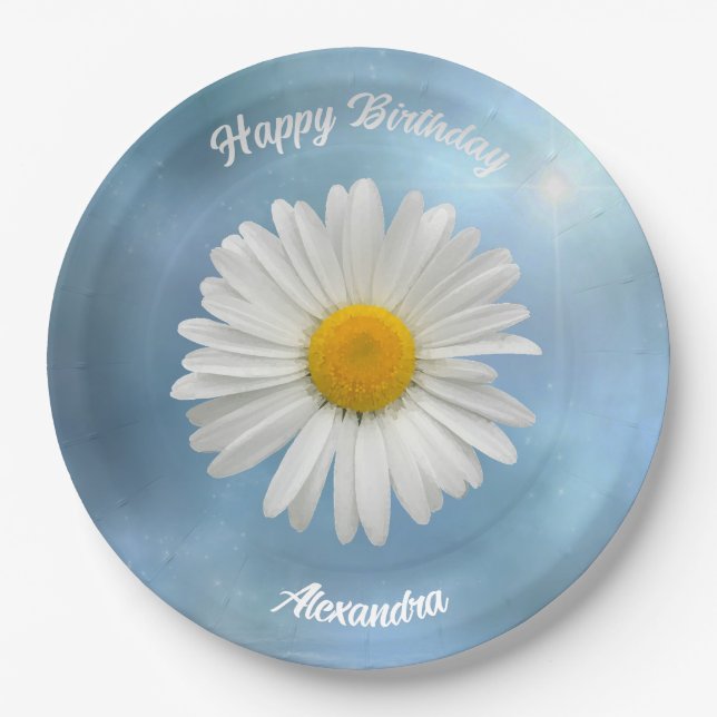 Cheerful White Daisy Paper Plate (Front)