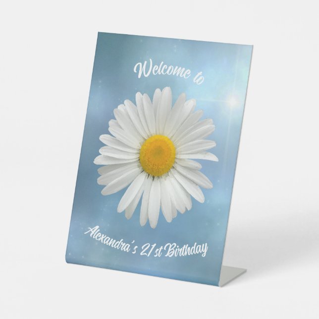 Cheerful White Daisy Pedestal Sign (Front)