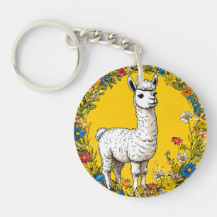 Cheerful white llama key ring