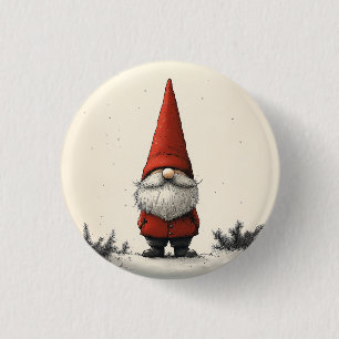 Cheerful Winter Gnome in Red Hat 3 Cm Round Badge