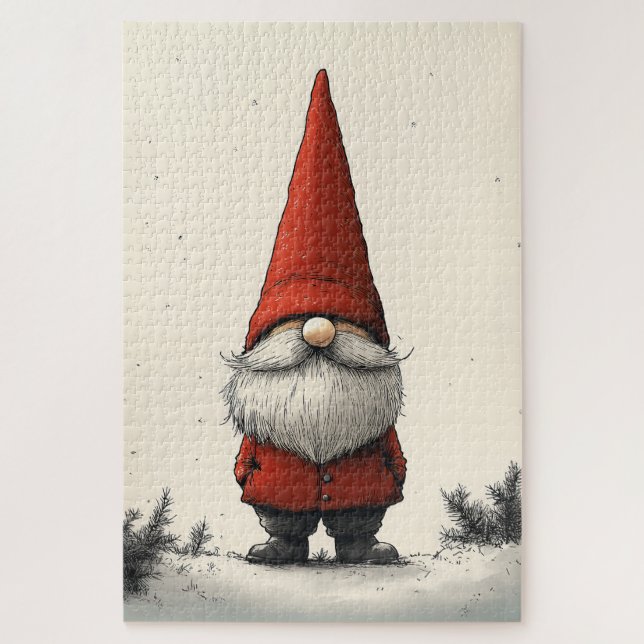 Cheerful Winter Gnome in Red Hat Jigsaw Puzzle (Vertical)