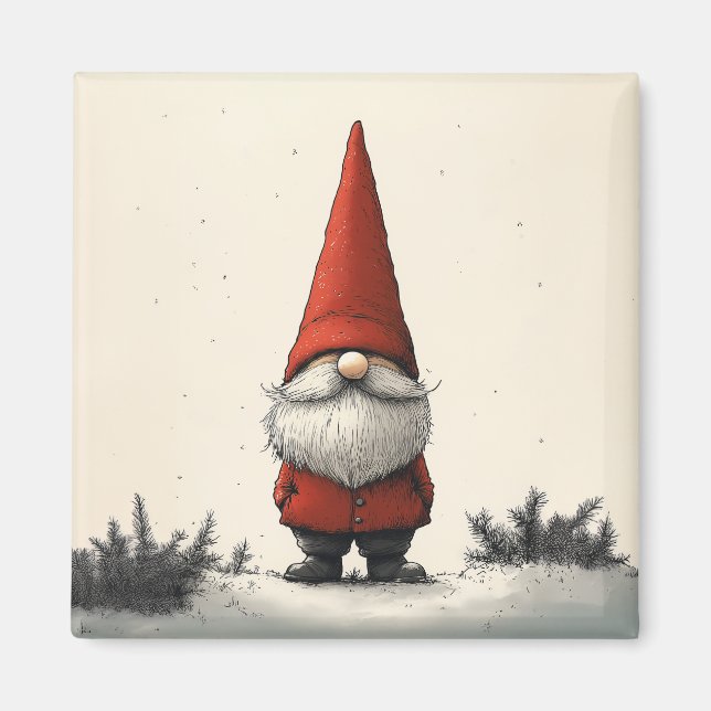 Cheerful Winter Gnome in Red Hat Magnet (Front)