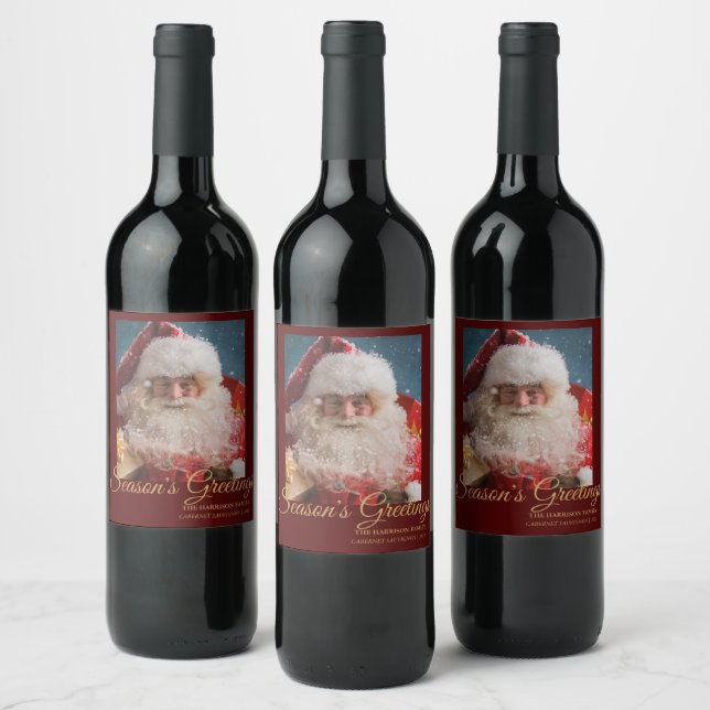 Cheerful Winter Santa Claus | Christmas Wine Label (Bottles)