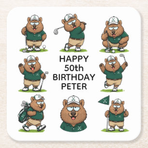 cheerful wombat square paper coaster