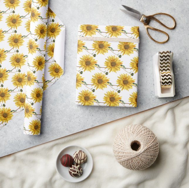 Cheerful Yellow and White Flower Print Craft or  Wrapping Paper (Crafts)