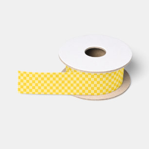 Cheerful Yellow Chequered Pattern Satin Ribbon