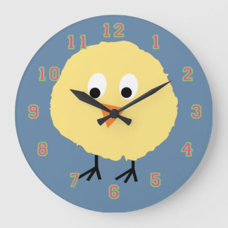Cheerful Yellow Chick with Playful Pink Numerals Large Clock