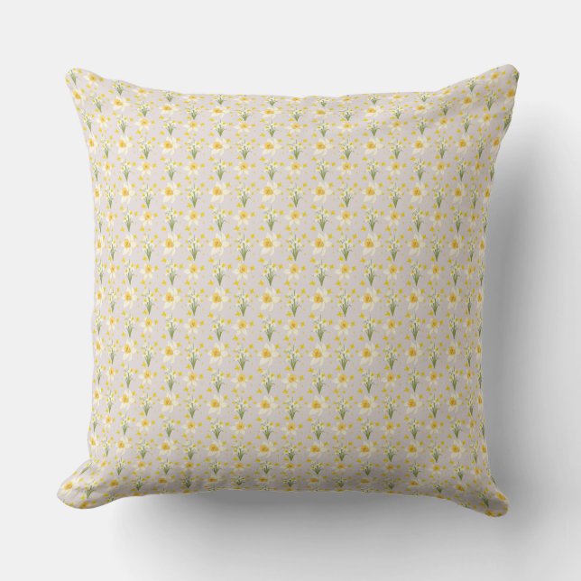 Cheerful Yellow Daffodil Botanical Pattern Throw  Cushion (Front)