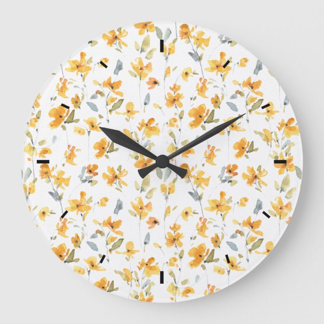 Cheerful Yellow Floral Watercolor Large Clock (Front)