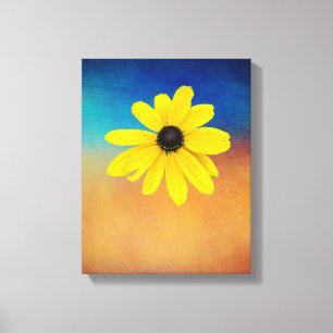 Cheerful yellow flower photo collage with blue  canvas print