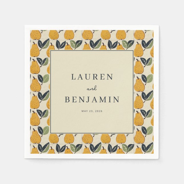 Cheerful Yellow Pear Illustration Napkin (Front)