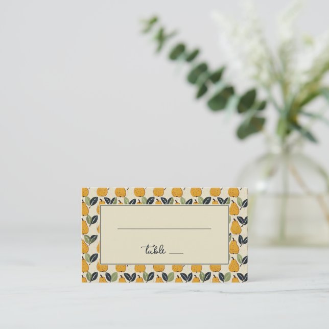 Cheerful Yellow Pear Illustration Place Card (Standing Front)