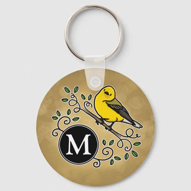 Cheerful Yellow Prothonotary Warbler with Monogram Key Ring (Front)