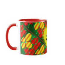 Cheerful Yellow & Red Flowers with Green Mug