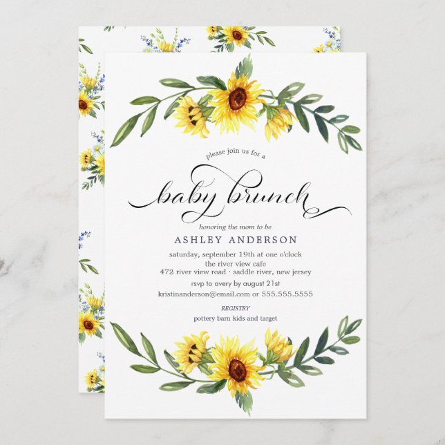 Cheerful Yellow Sunflower Baby Brunch Invitation (Front/Back)