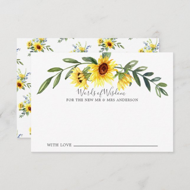 Cheerful Yellow Sunflower Bride Words of Wisdom Invitation (Front/Back)