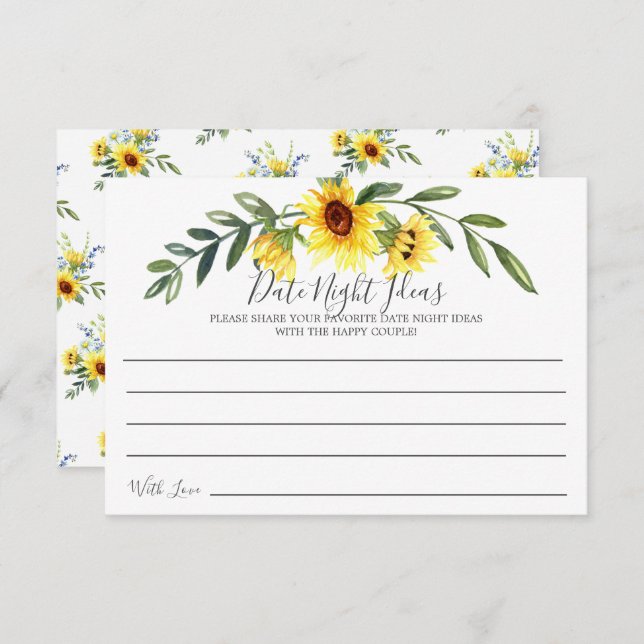 Cheerful Yellow Sunflower Date Night Ideas Card (Front/Back)