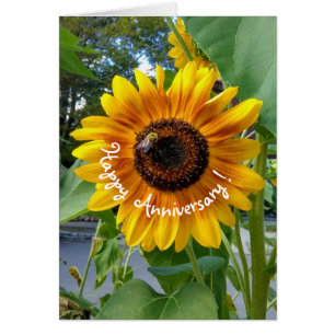 Cheerful Yellow Sunflower with Bee Anniversary
