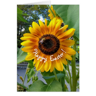 Cheerful Yellow Sunflower with Bee Easter Card