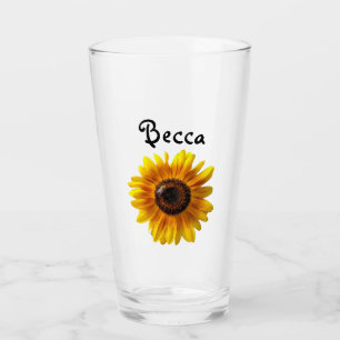 Cheerful Yellow Sunflower with Bee Personalised Glass