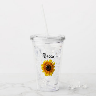 Cheerful Yellow Sunflower with Bee Personalized Ac Acrylic Tumbler