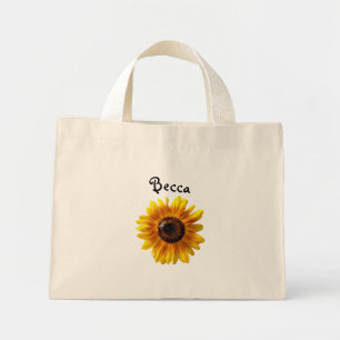 Cheerful Yellow Sunflower with Bee Personalized Mini Tote Bag