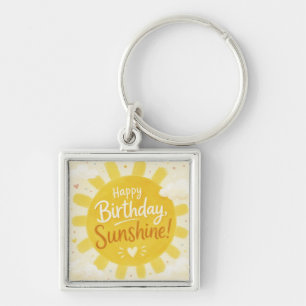 Cheerful Yellow Sunshine Happy Birthday Key Ring