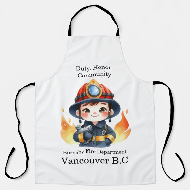 Cheerful young firefighter ready to fight apron (Front)