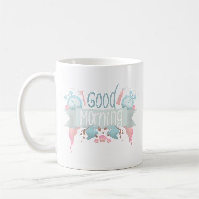 Cheerfull Greet Morning Charming Pastel Custom Coffee Mug (Left)