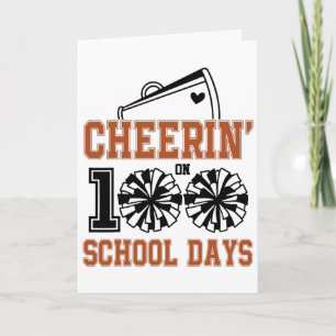 Cheerin' On 100 Days Of School Footll Kids Teacher Card