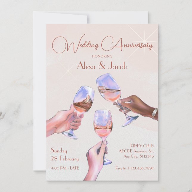 Cheering Champagne Glasses Wedding Anniversary Invitation (Front)