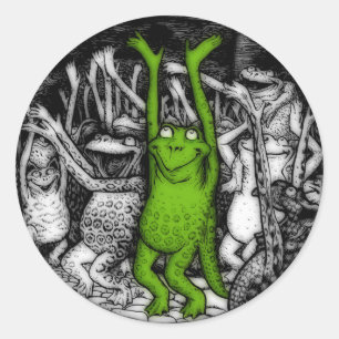 Cheering Frogs Classic Round Sticker