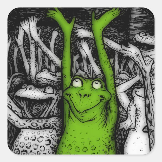 Cheering Frogs Square Sticker (Front)