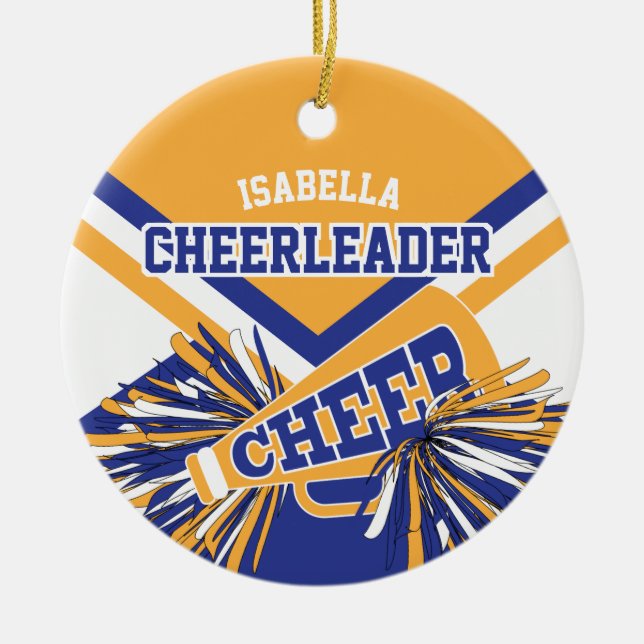 Cheerleader 2 📣 💖- Dark Blue, Gold, White Ceramic Tree Decoration (Front)