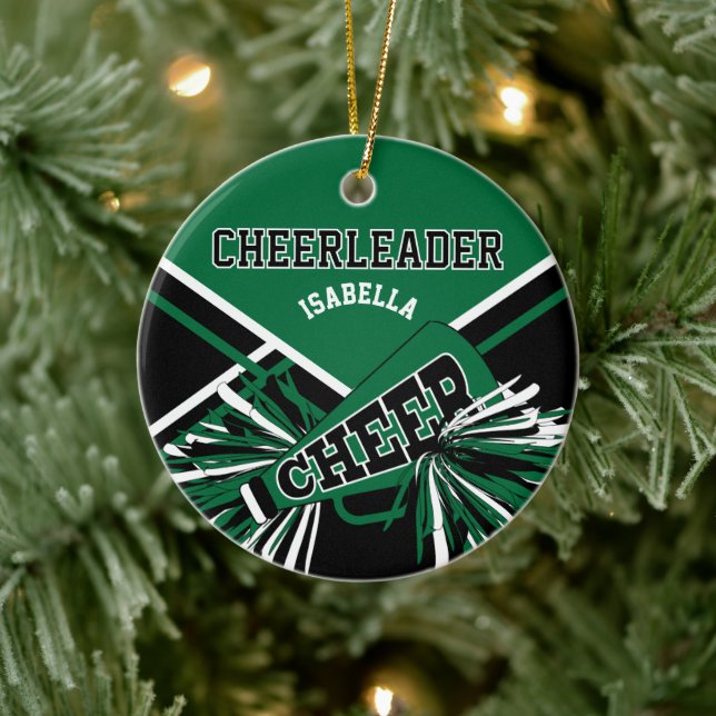 Cheerleader 2S 📣 💖 - Dark Green, Black and White Ceramic Tree Decoration (Tree)