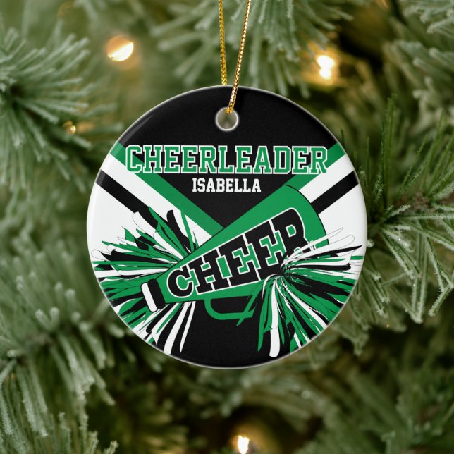Cheerleader 2S  📣💖 - Green, Black and White Ceramic Tree Decoration (Tree)