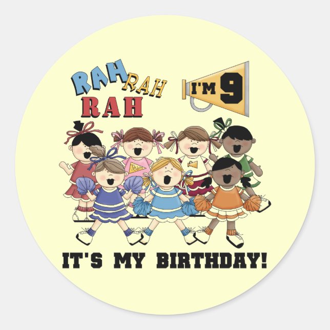 Cheerleader 9th Birthday Tshirts and Gifts Classic Round Sticker (Front)